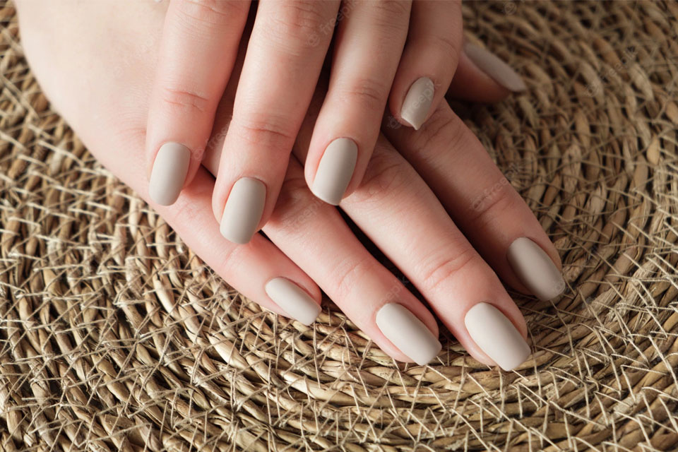 A perfect beige manicure and pedicure in Huntsville, Ontario this Summer