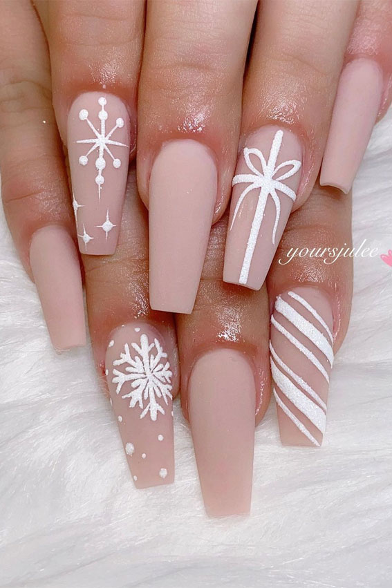 Nude toned Christmas nails